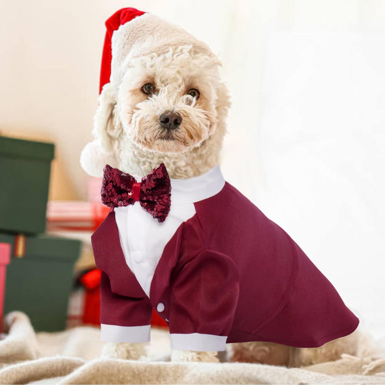Kuoser dog tuxedo red fabric washability and care guidance.