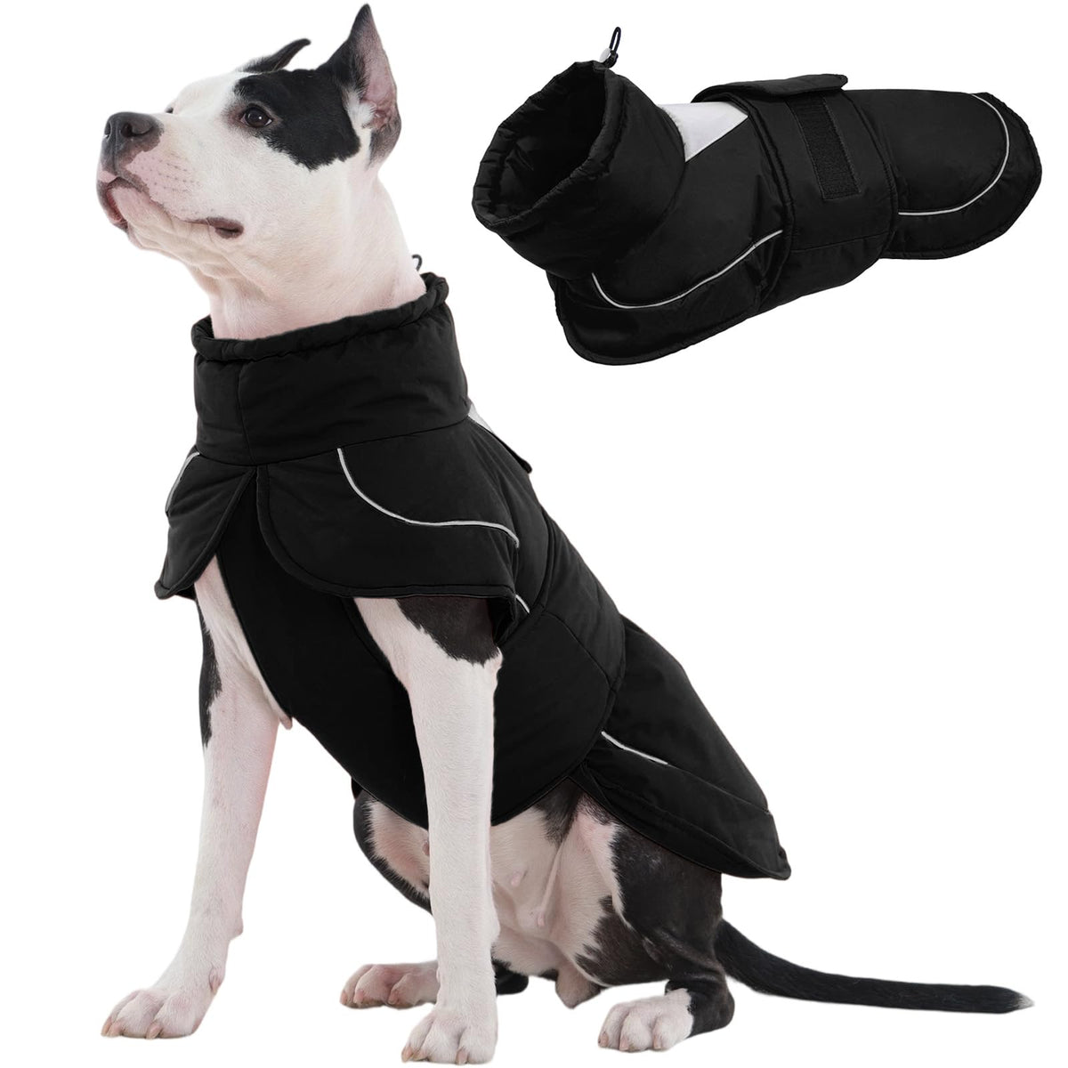 Kuoser dog winter coat front view highlights full-body warmth for winter walks