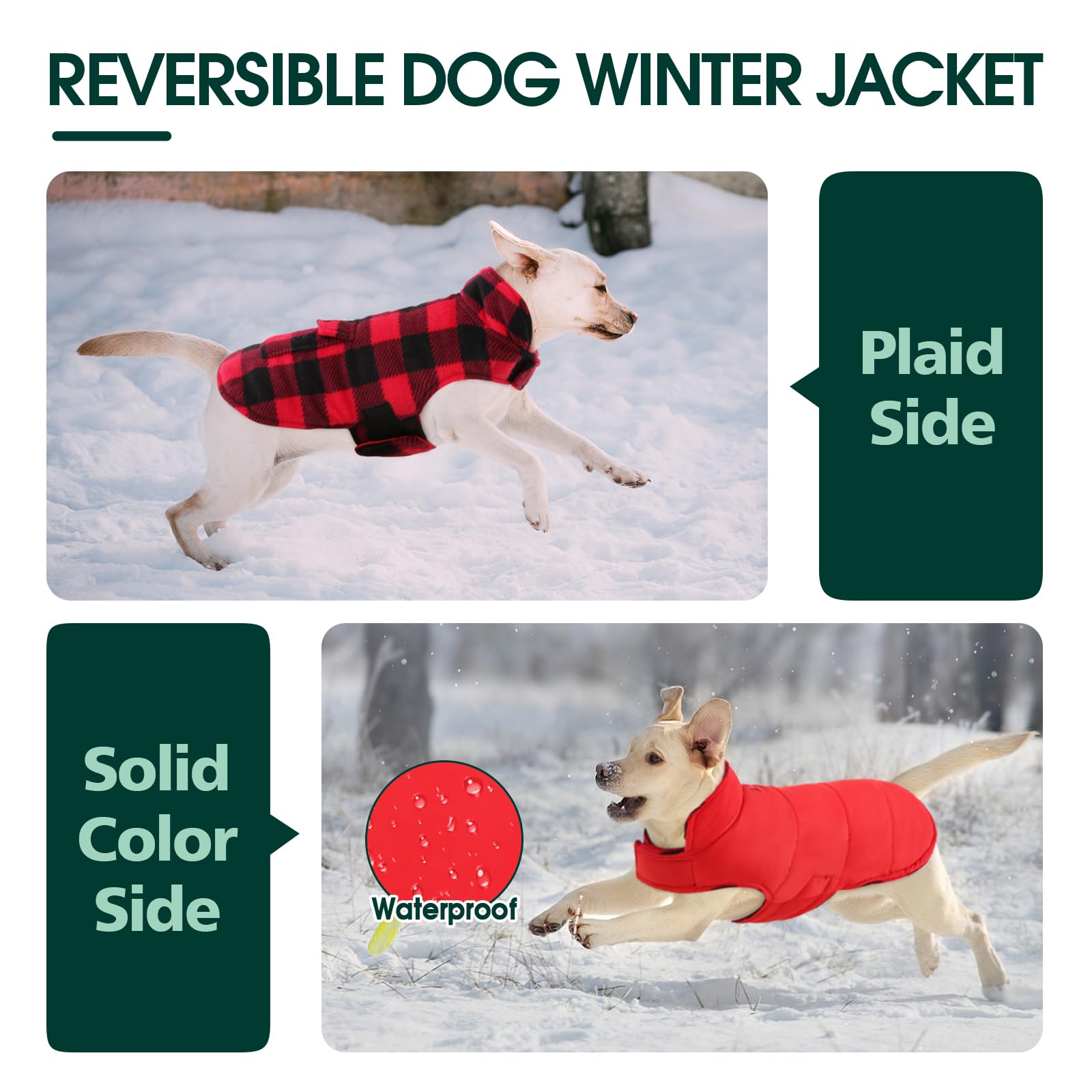 Kuoser dog winter coat hook-and-loop closure for quick, secure fitting.
