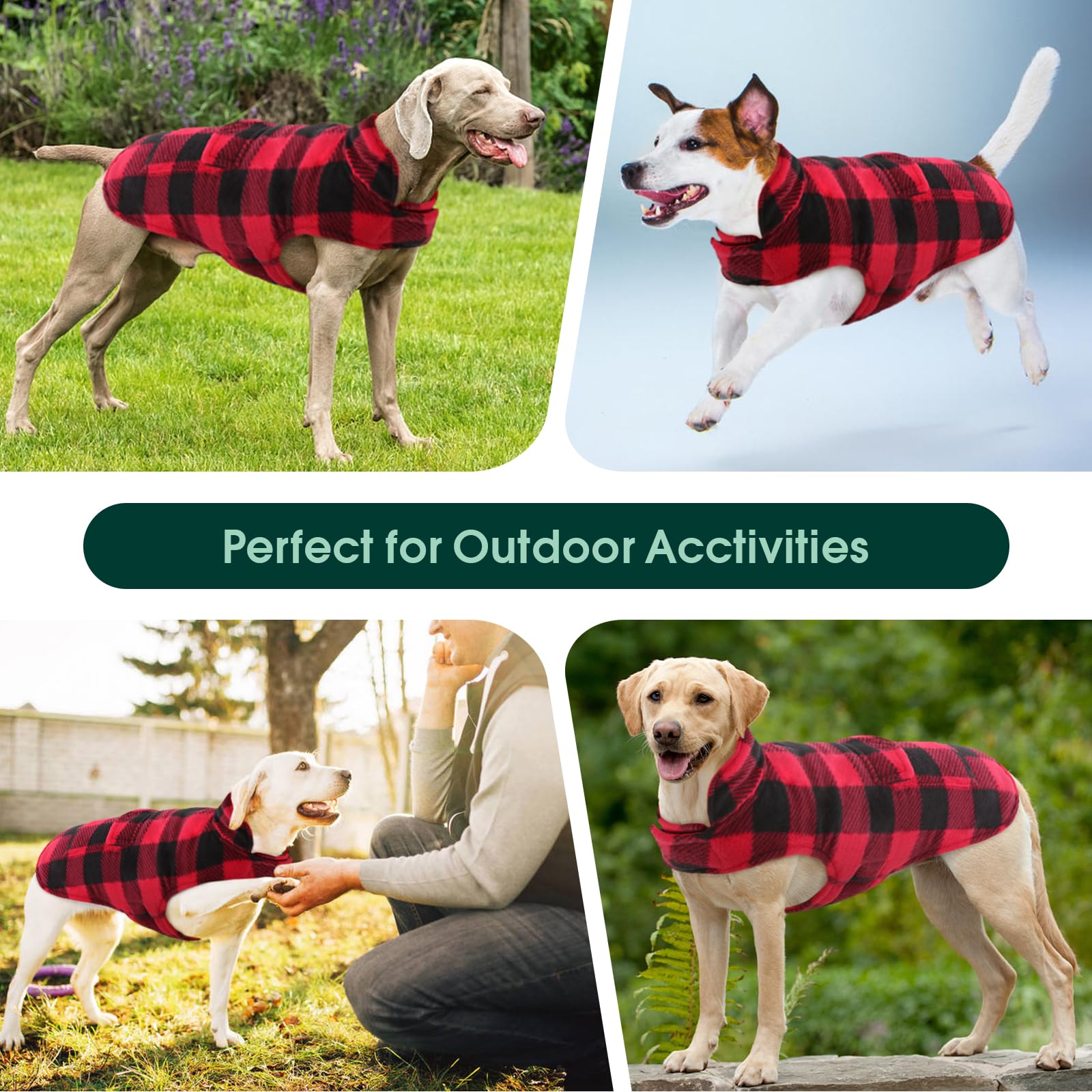 Kuoser dog winter coat size range chart helps find a snug fit.