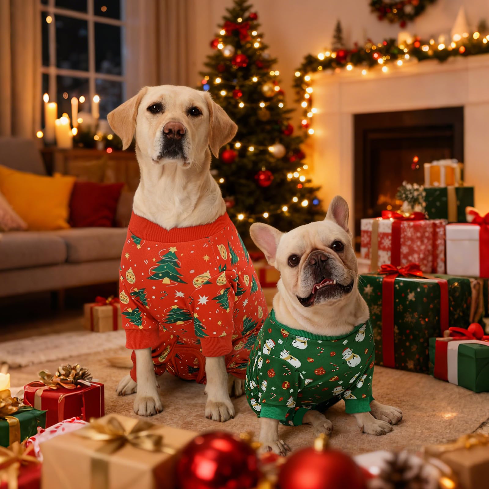 Kuoser dog winter pajamas green Christmas photo-ready outfit for festive moments.