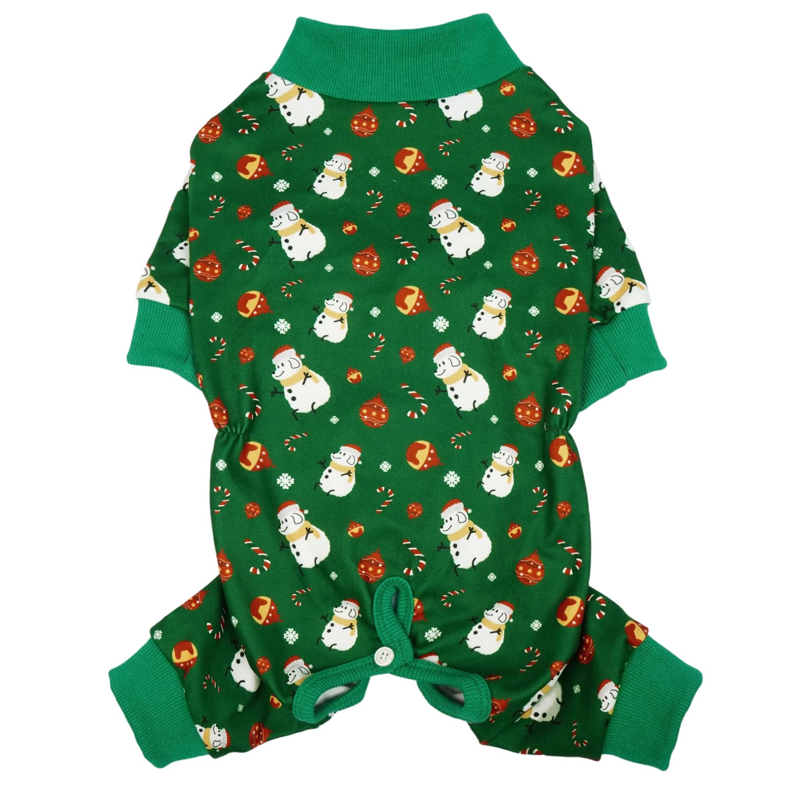 Kuoser dog winter pajamas green four-legged design keeps dogs warm and comfy for play.
