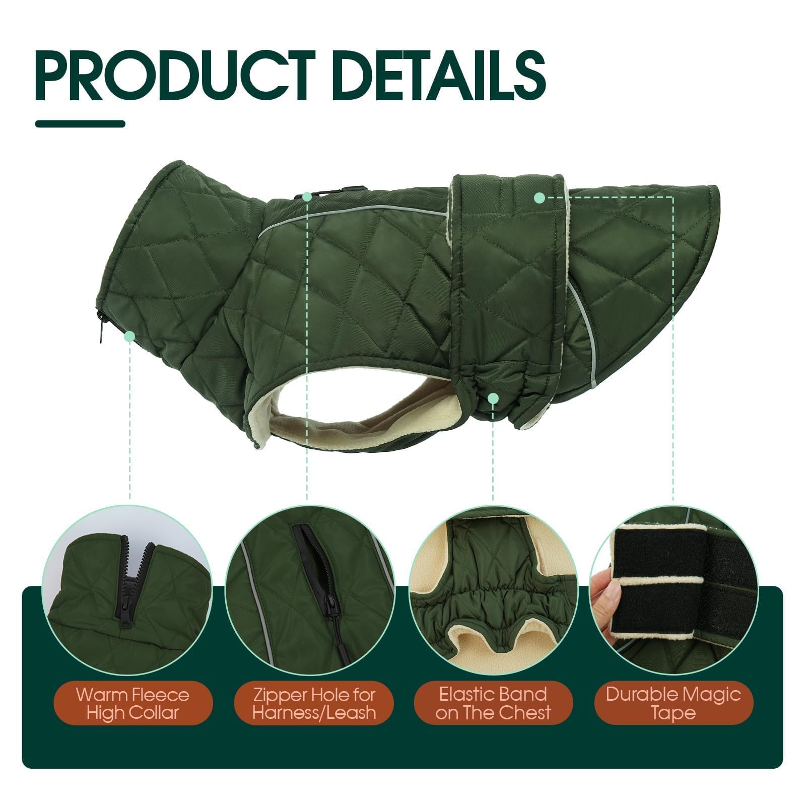 Kuoser fleece collar adds extra warmth around the neck area.