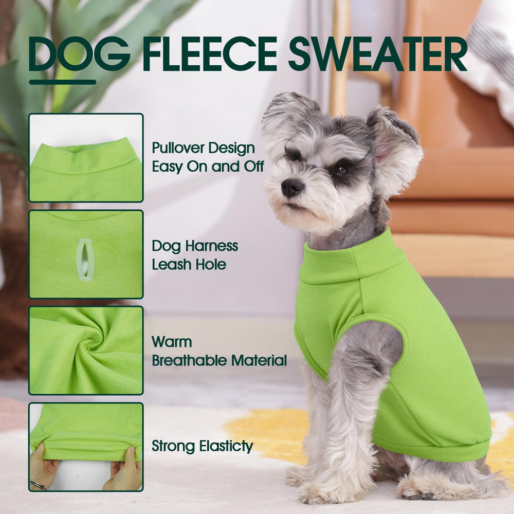 Kuoser fleece dog sweater large green back view—easy leash access during outdoor adventures.