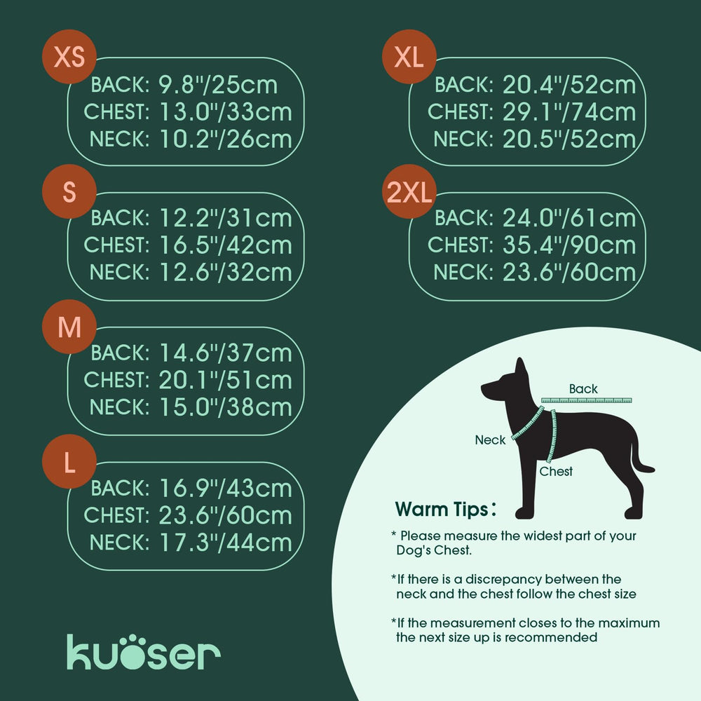 Kuoser Fullbody back-zipper harness view demonstrates easy on/off and built-in leash access.