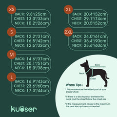 Kuoser Fullbody back-zipper harness view demonstrates easy on/off and built-in leash access.