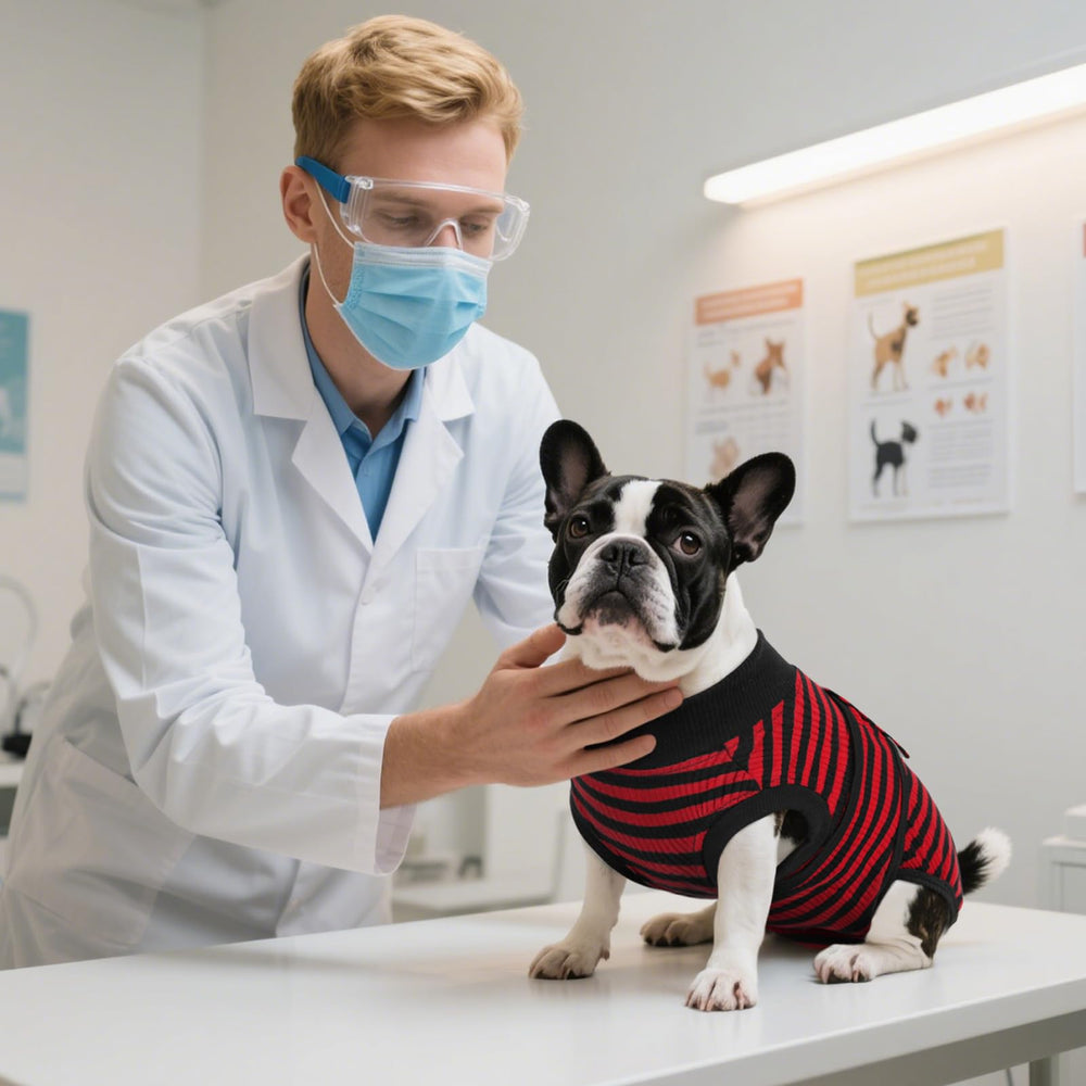 Kuoser recovery suit dog in use captures real-life wearing for healing.