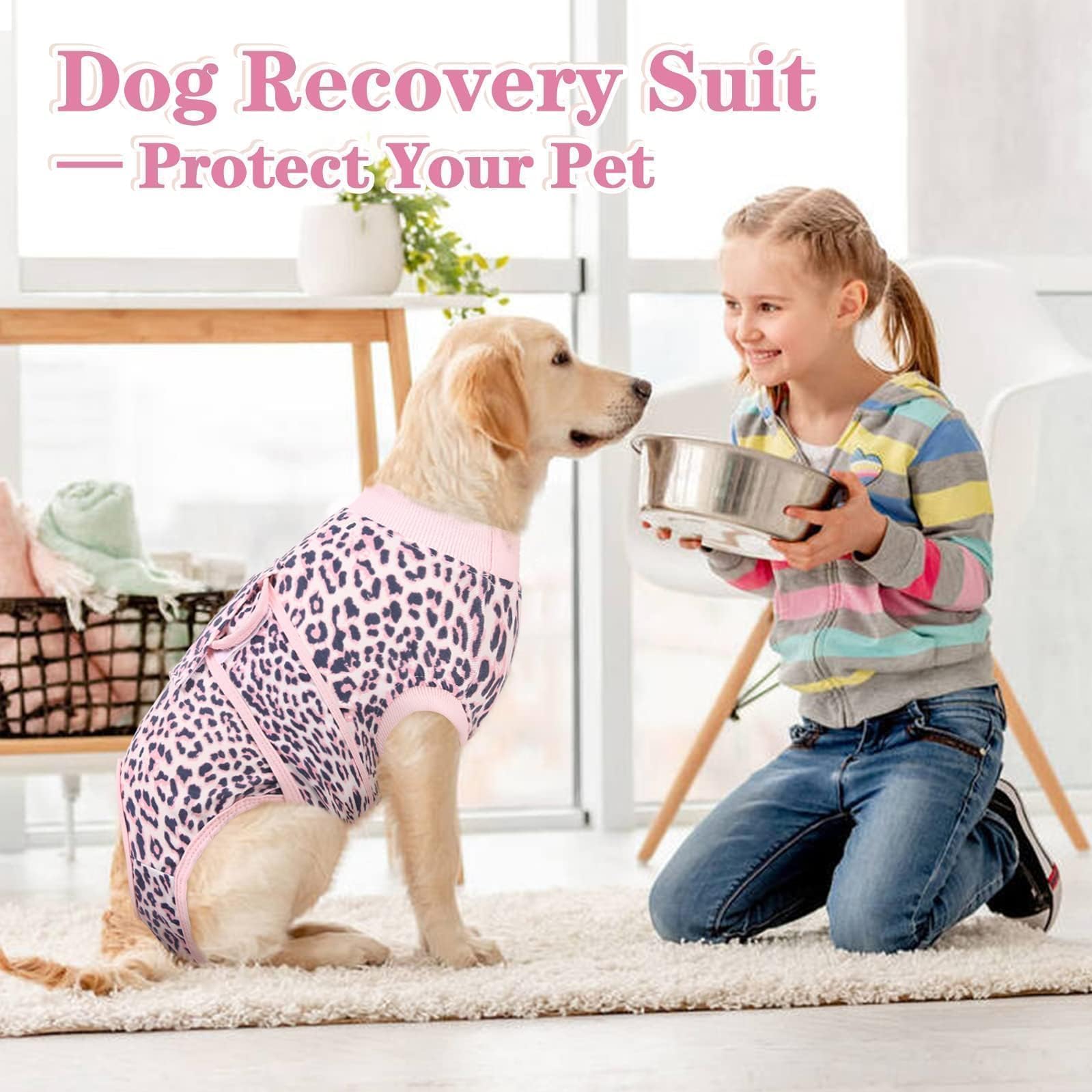 Kuoser recovery suit dogs pinkleopard machine-washable fabric cleans easily after wear