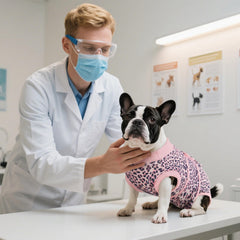 Kuoser recovery suit dogs pinkleopard close-up fabric shows soft, quick-dry material