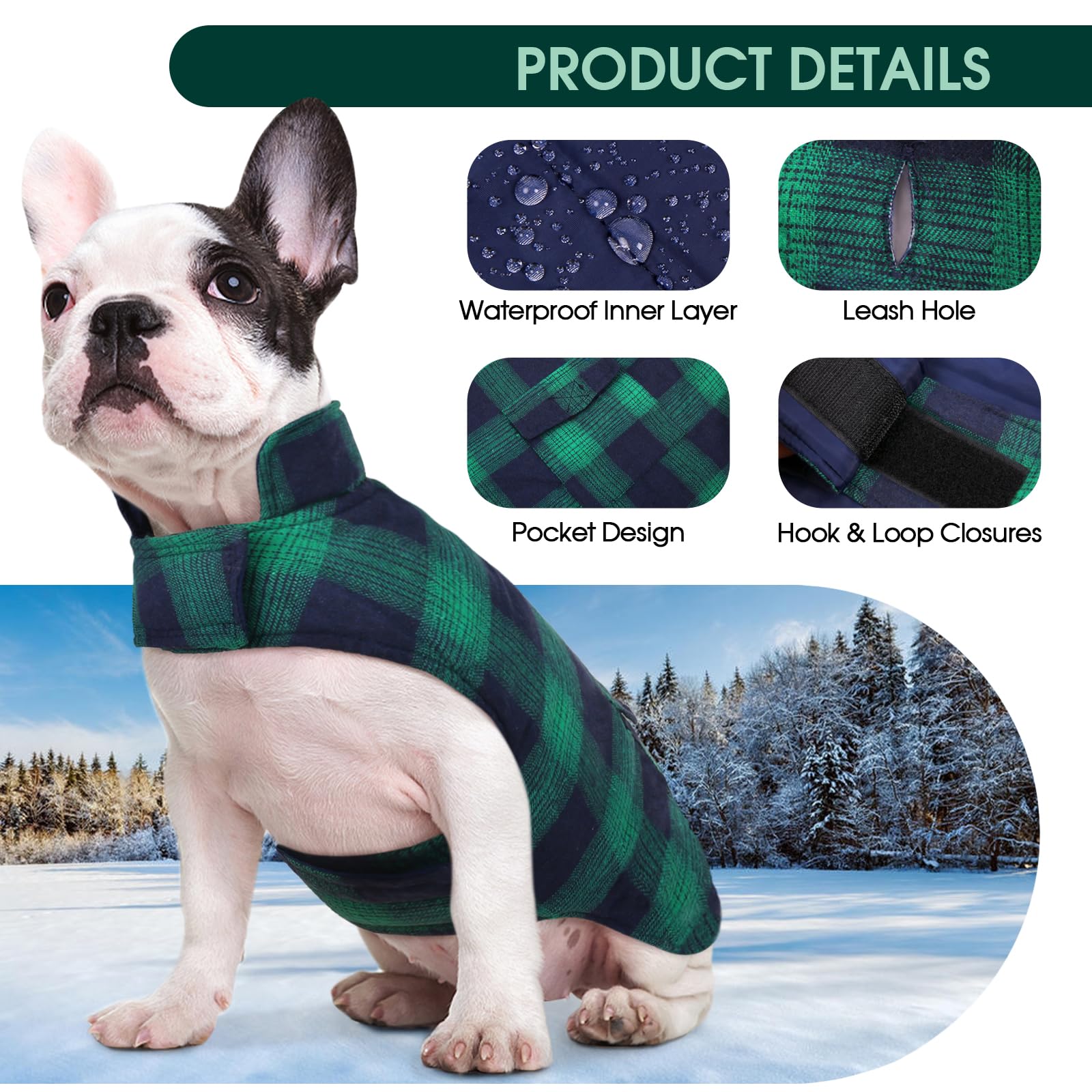 Kuoser reversible jacket back pocket for poop bags or keys during walks.