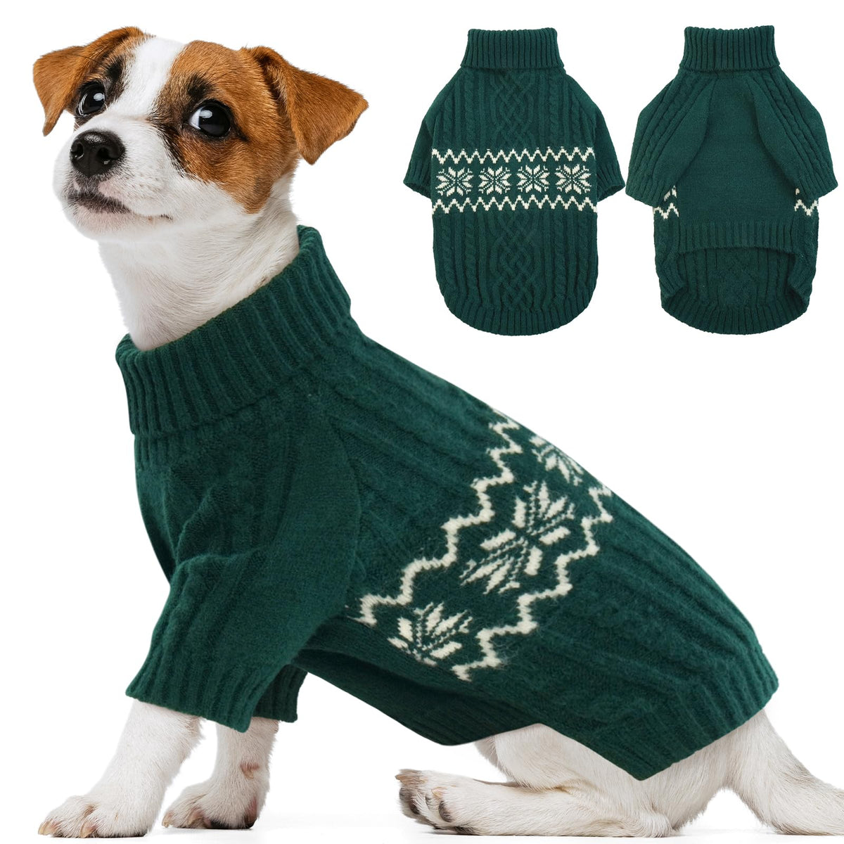Kuoser Small Dog Sweater Green S pullover design for easy wearing and secure fit.