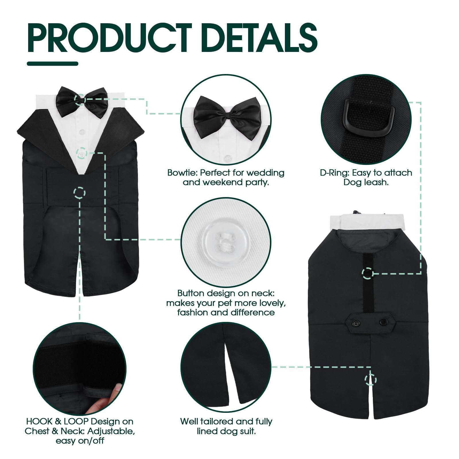 Kuoser tuxedo buttons detail—eye-catching decorative features.