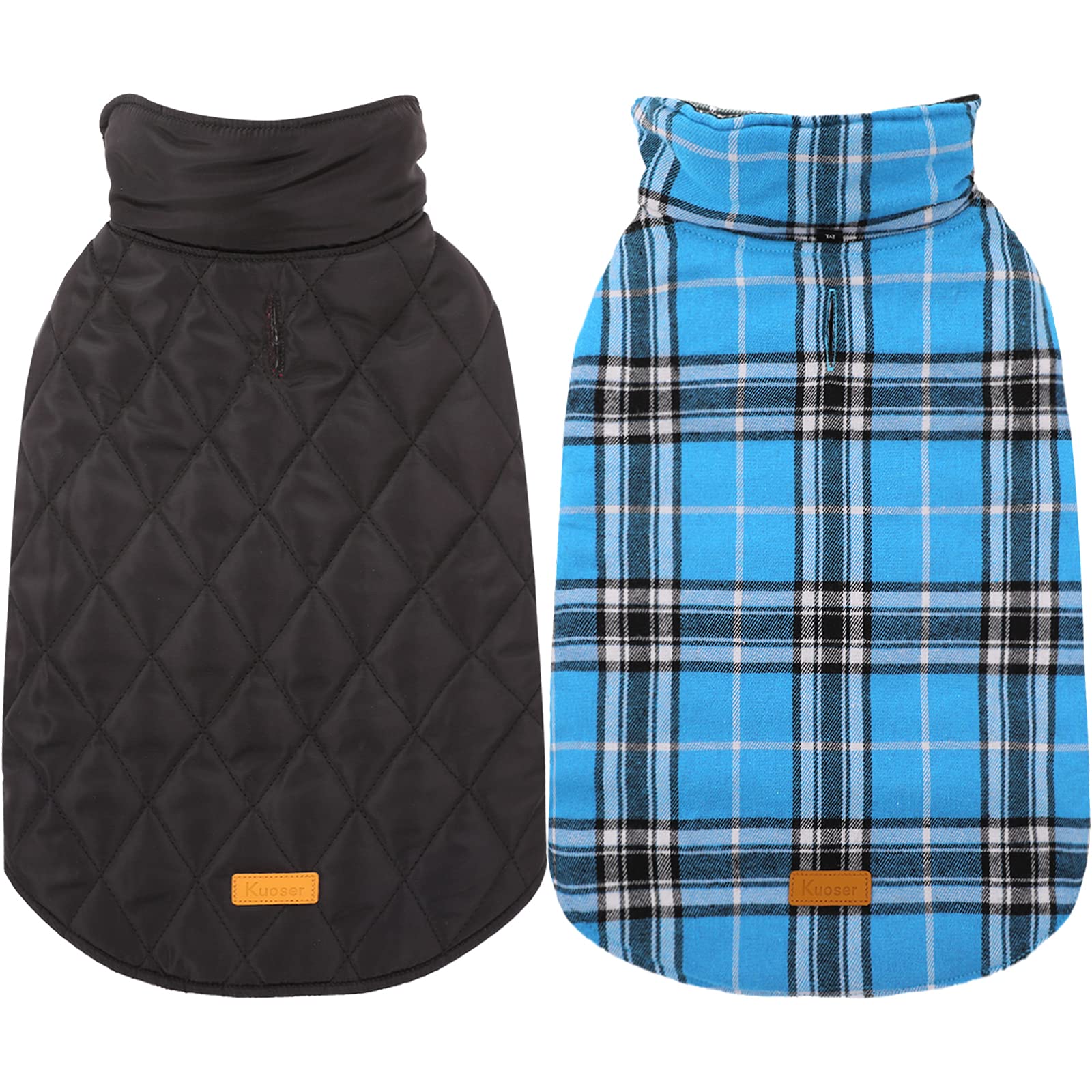 Kuoser Warm Dog Coat waterproof blue front view demonstrates weather protection for outdoor walks.