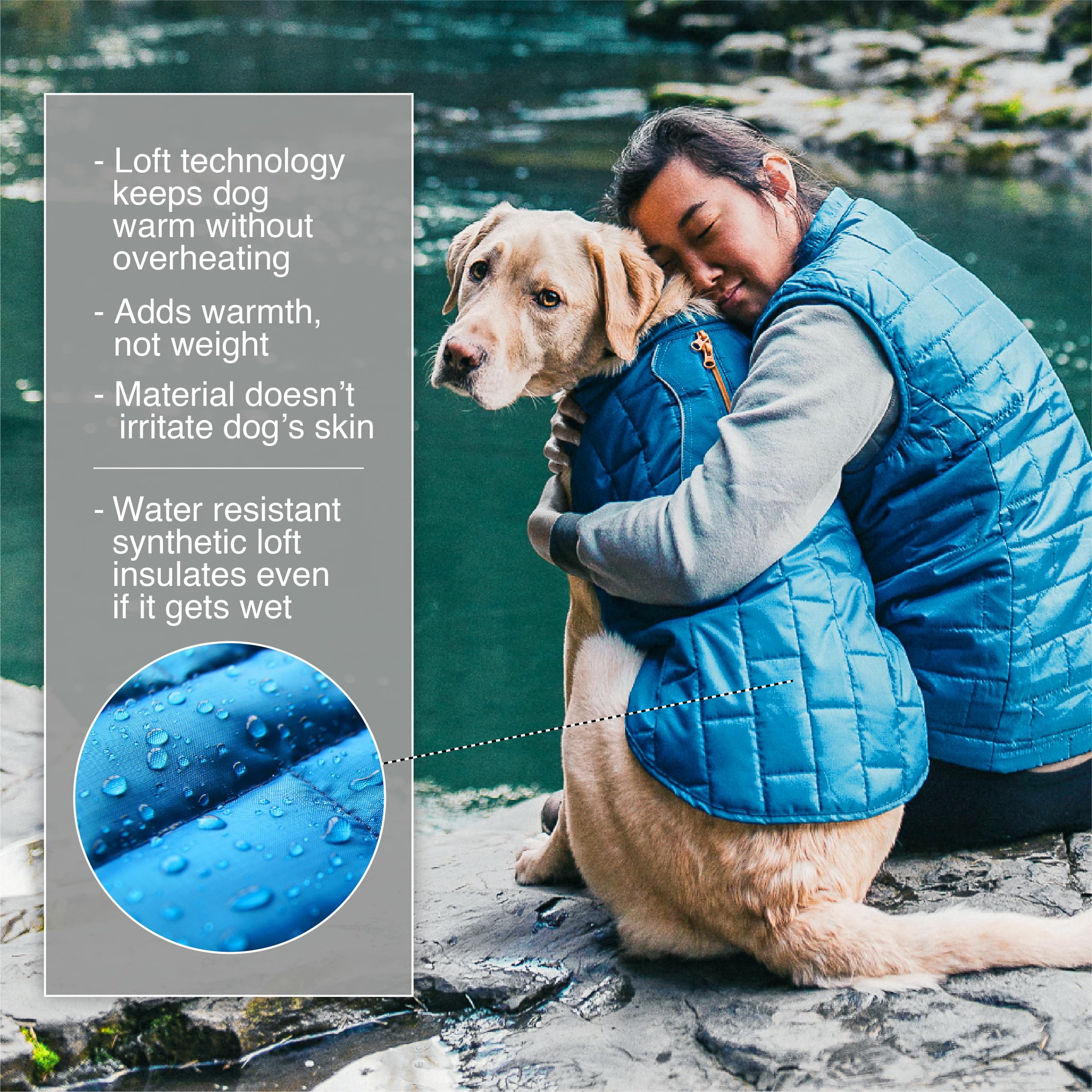 Kurgo Loft Dog Jacket water resistant Microtomic Ripstop fabric during drizzle