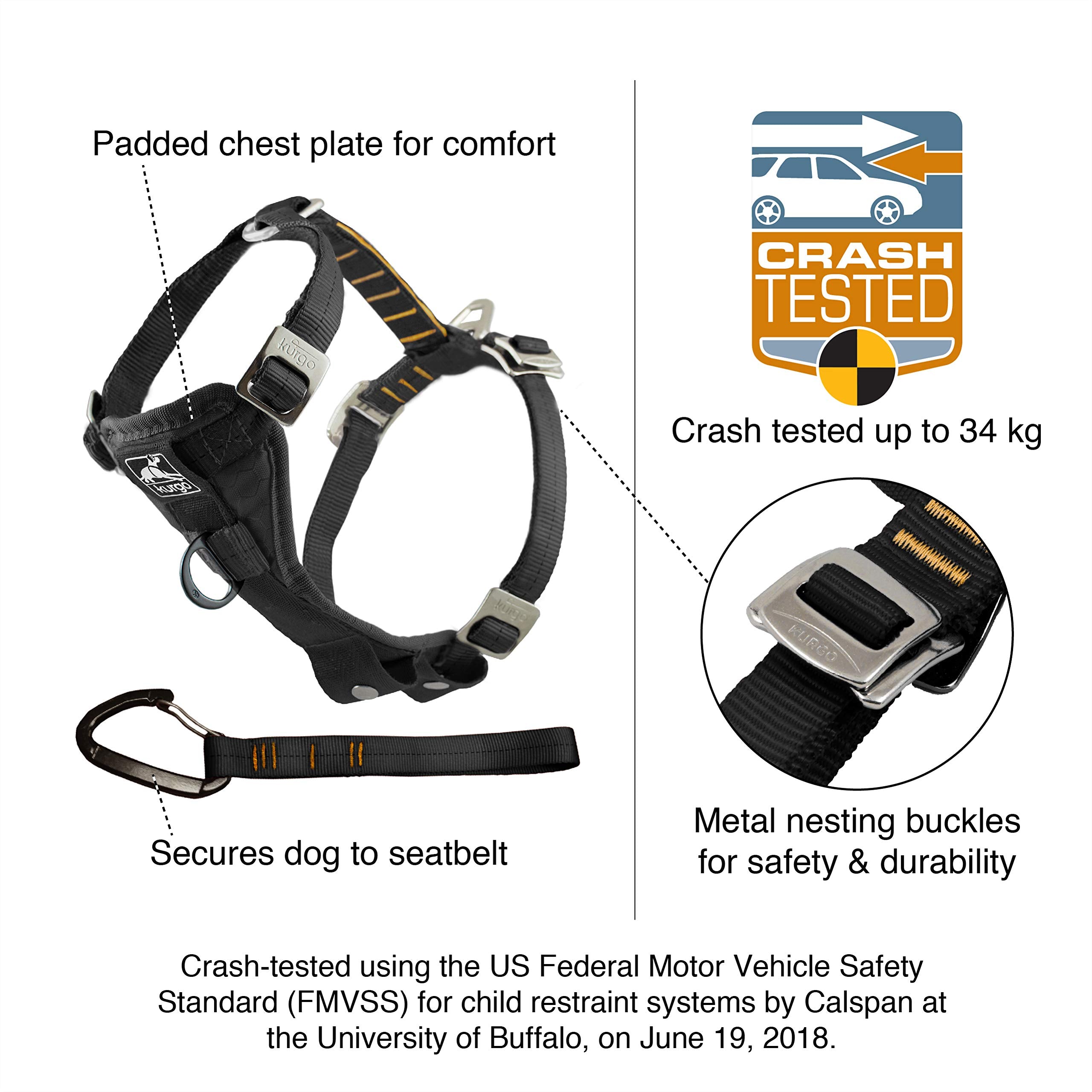 Kurgo Enhanced Strength Tru-Fit harness with five-point adjustment ensuring a snug, customizable fit.