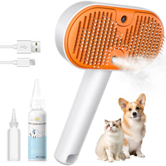 kurtmark Cat Steam Brush waterless shampoo used on a fluffy cat for smoother coat