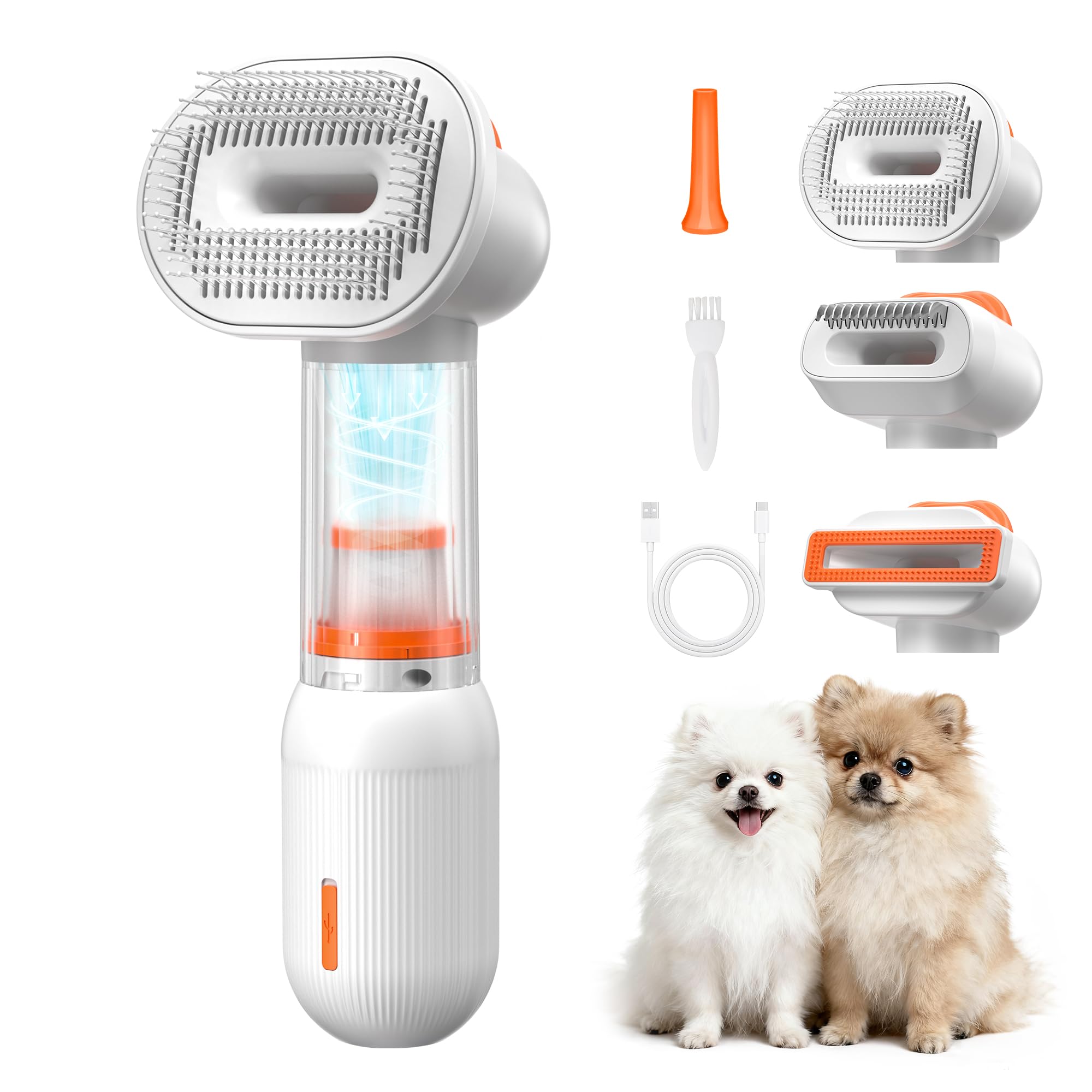 Kurtmark vacuum dog brush captures loose fur in chamber during grooming sessions