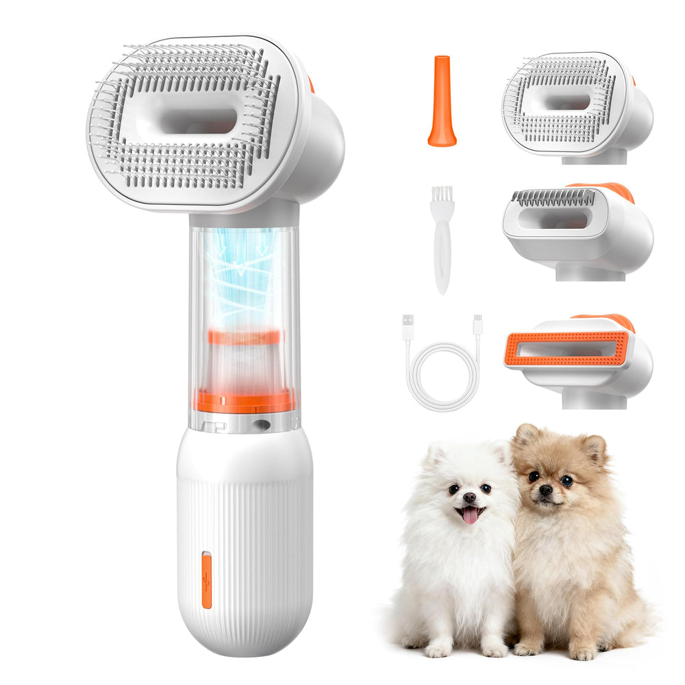 Kurtmark vacuum dog brush captures loose fur in chamber during grooming sessions