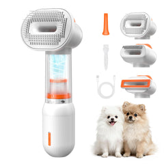 Kurtmark vacuum dog brush captures loose fur in chamber during grooming sessions