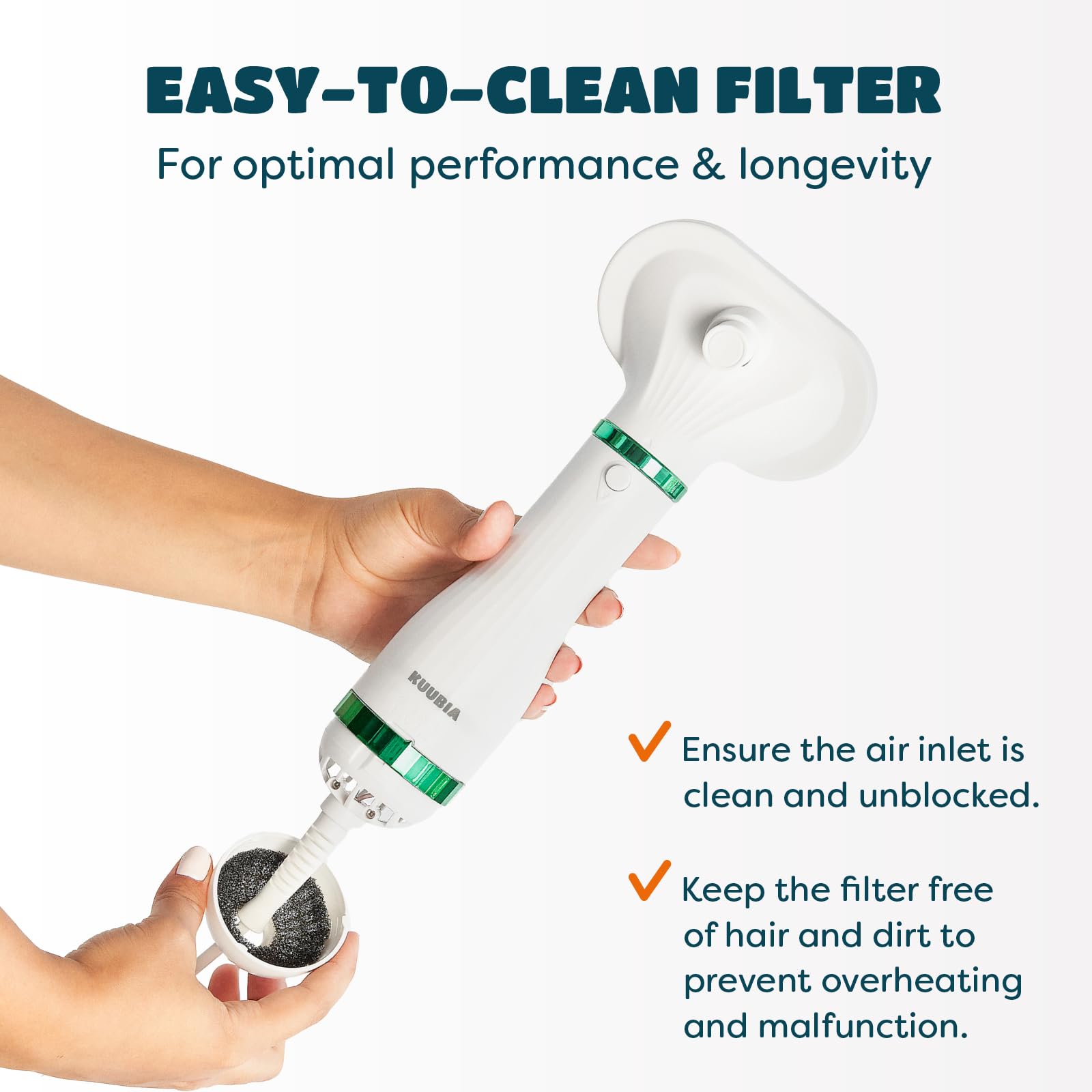 KUUBIA self-cleaning feature helps remove shed hair during grooming