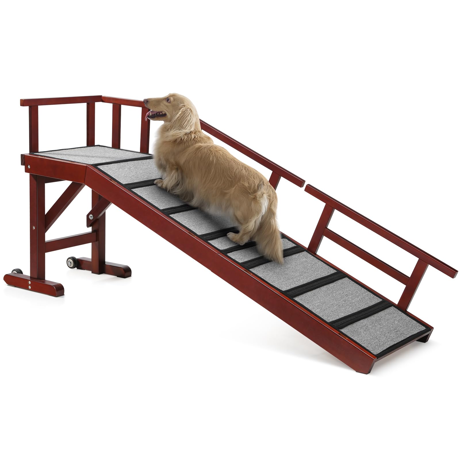 KUVETO dog ramp bed-couch-60in mahogany aids gentle climbs for senior dogs.