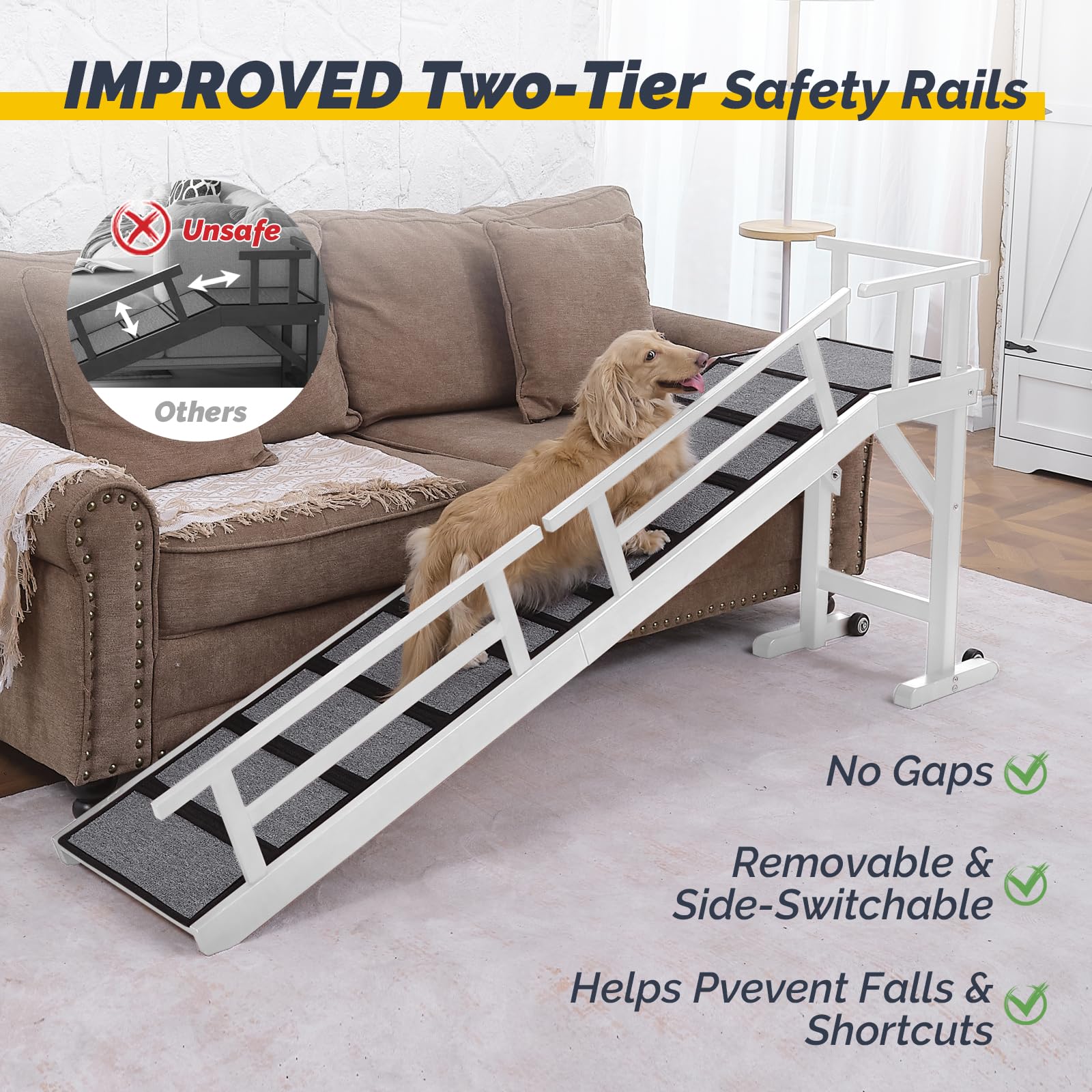 KUVETO dog ramp solid wood construction blends with home decor.