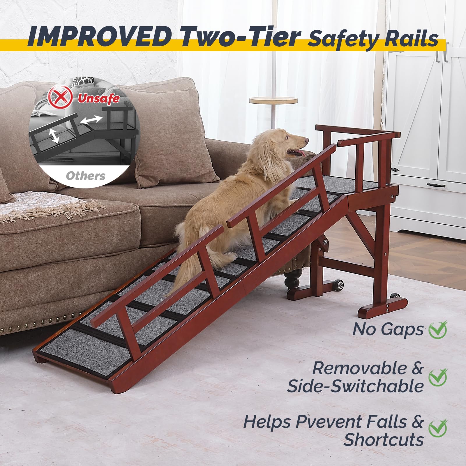 KUVETO dog ramp solid wood construction blends with home decor.