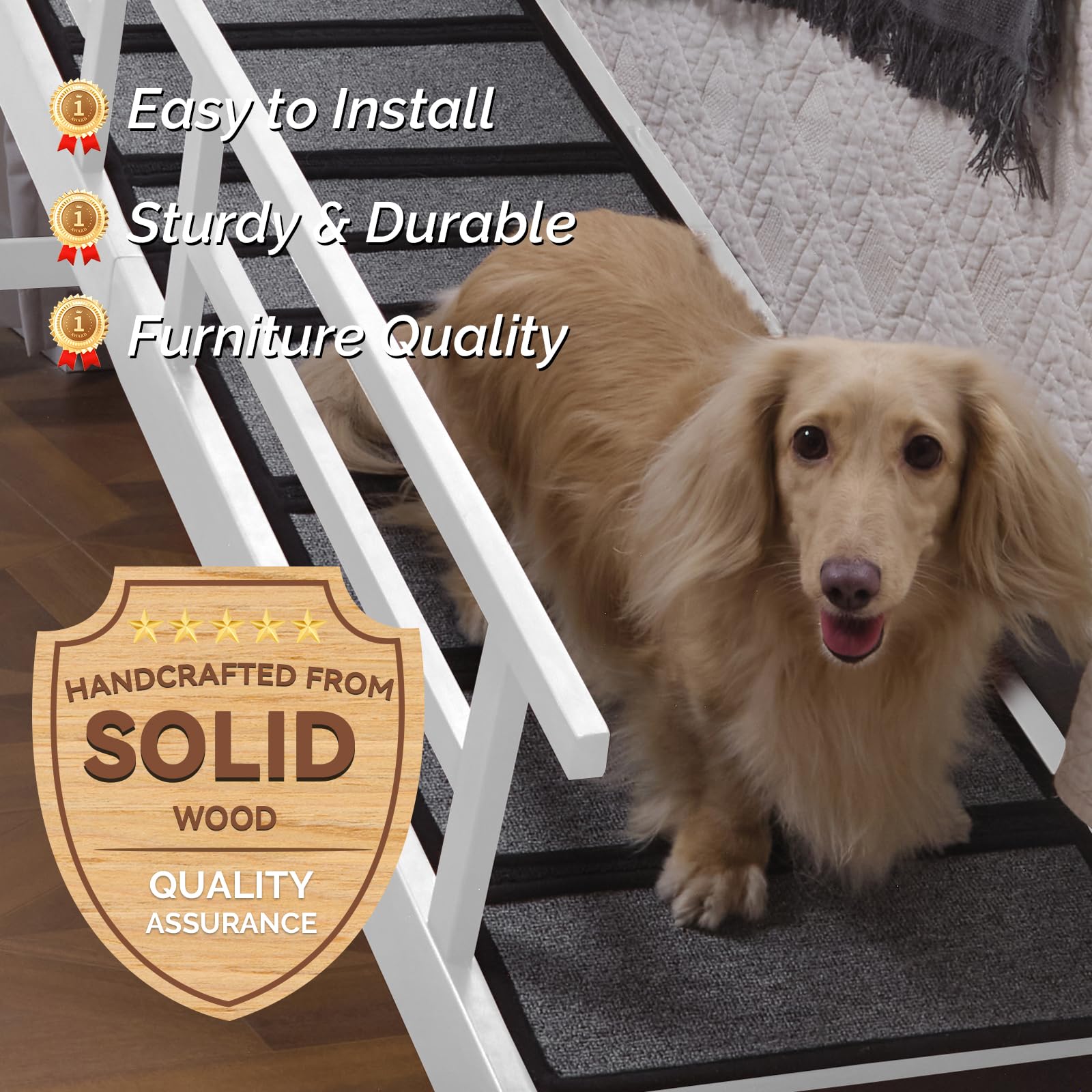 KUVETO dog ramp white finish complements many rooms and styles.
