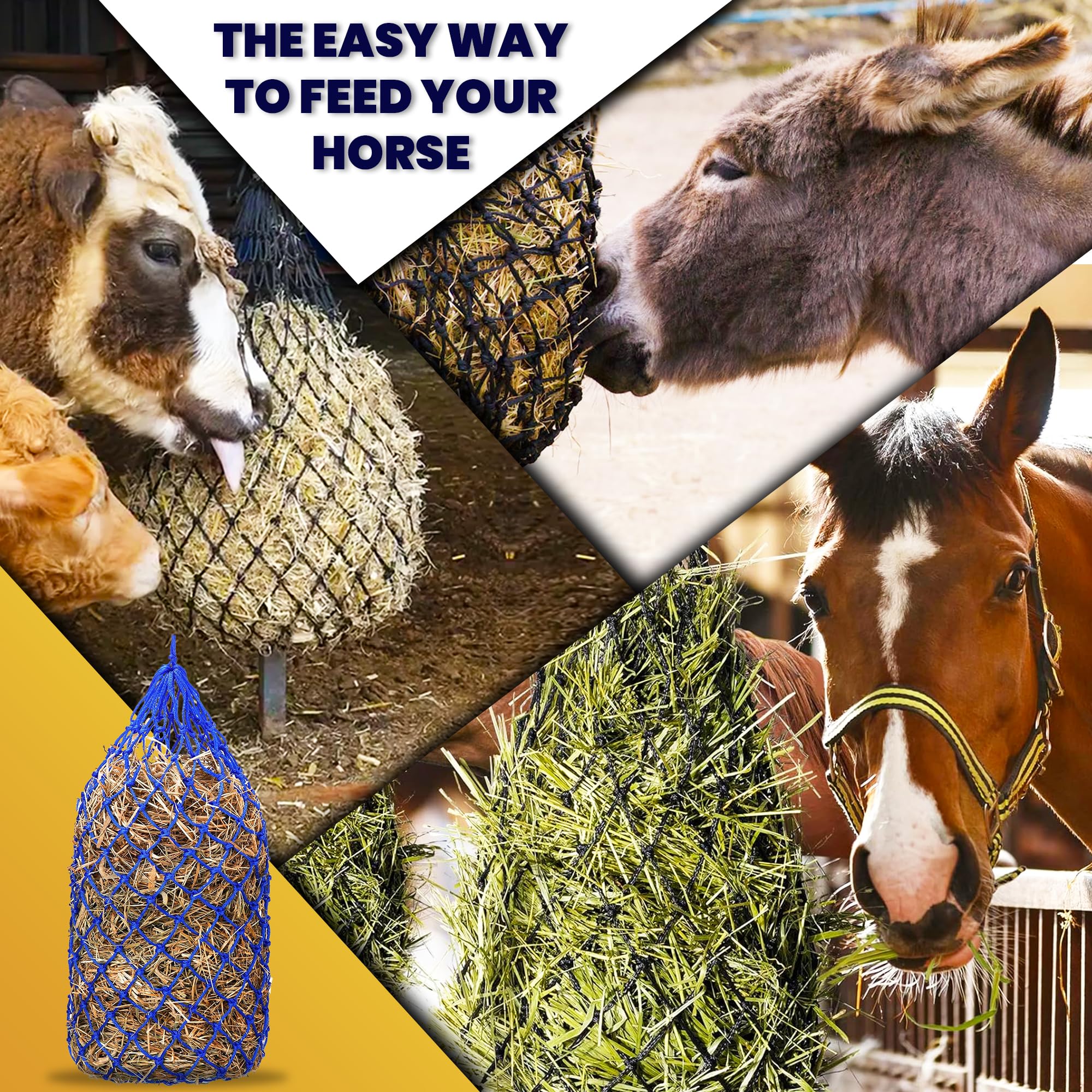 Kwik Pets heavy-duty hay bag shows 4mm nylon rope durability for tough use