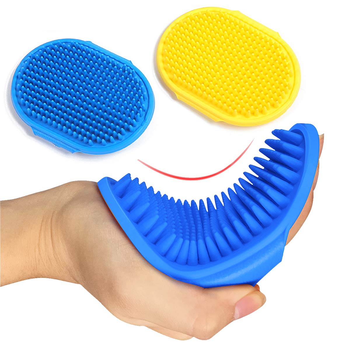 Kwispel adjustable-ring-handle dog grooming brush provides a secure grip for gentle baths.