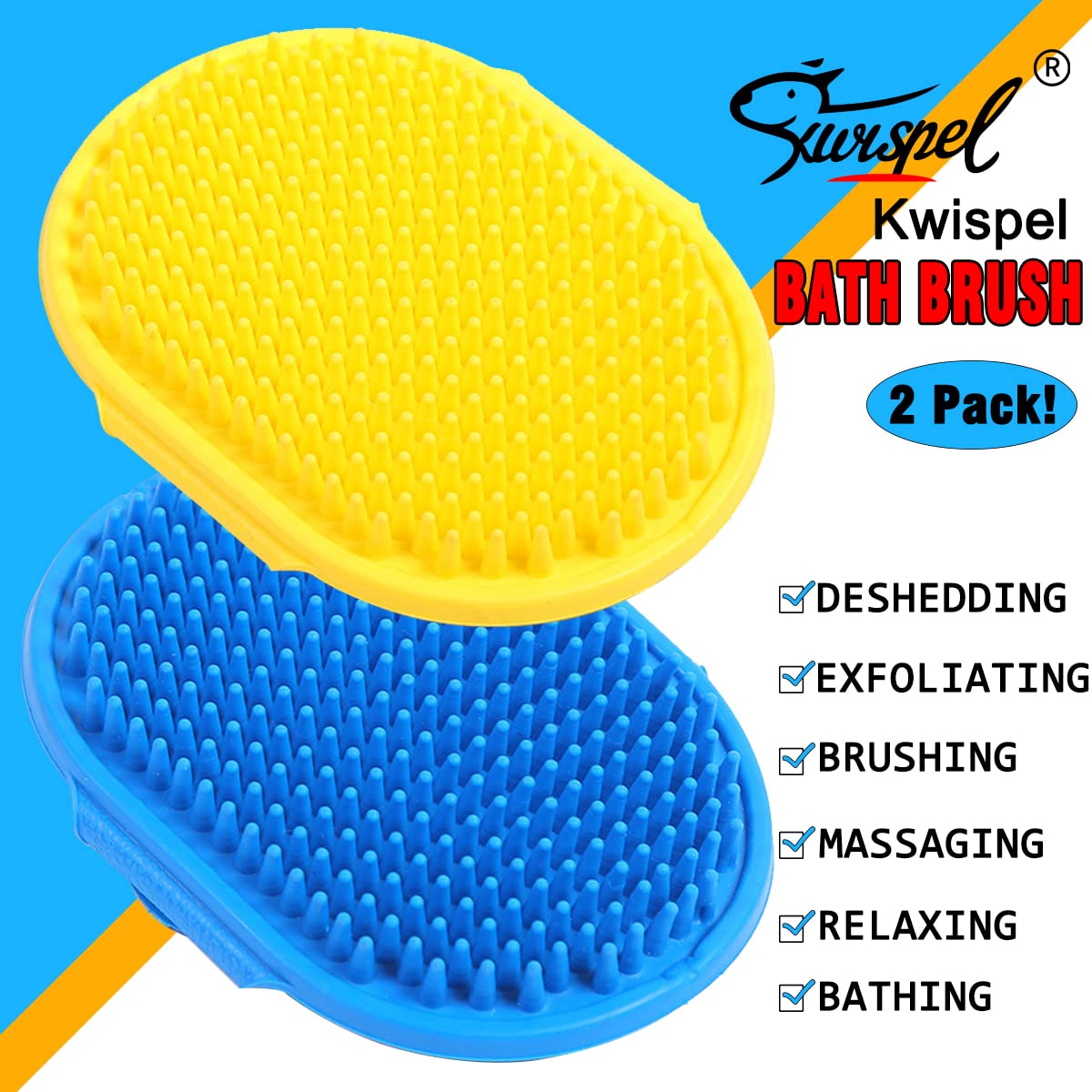 Kwispel soft TRP rubber brush head cleans without scratching skin.