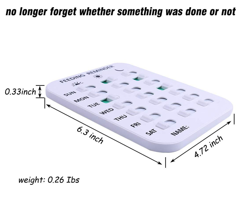 Kwispel three-times-a-day chart on wall helps prevent missed meals.