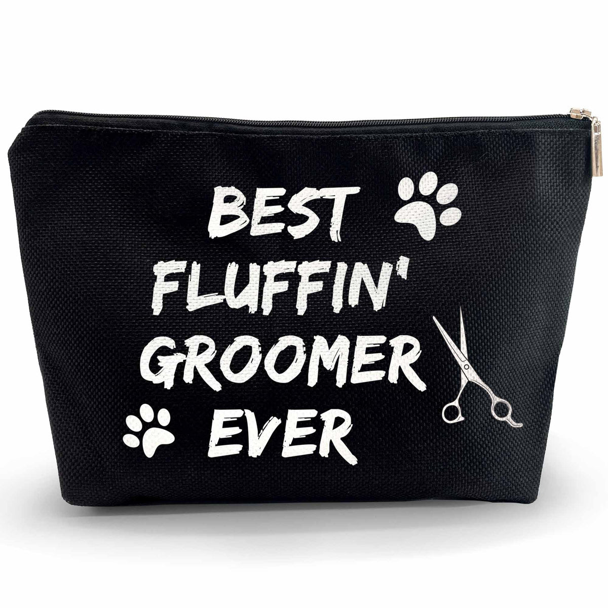 Kwtzkuo dog groomer cosmetic bag front view showing durable linen waterproof fabric for travel
