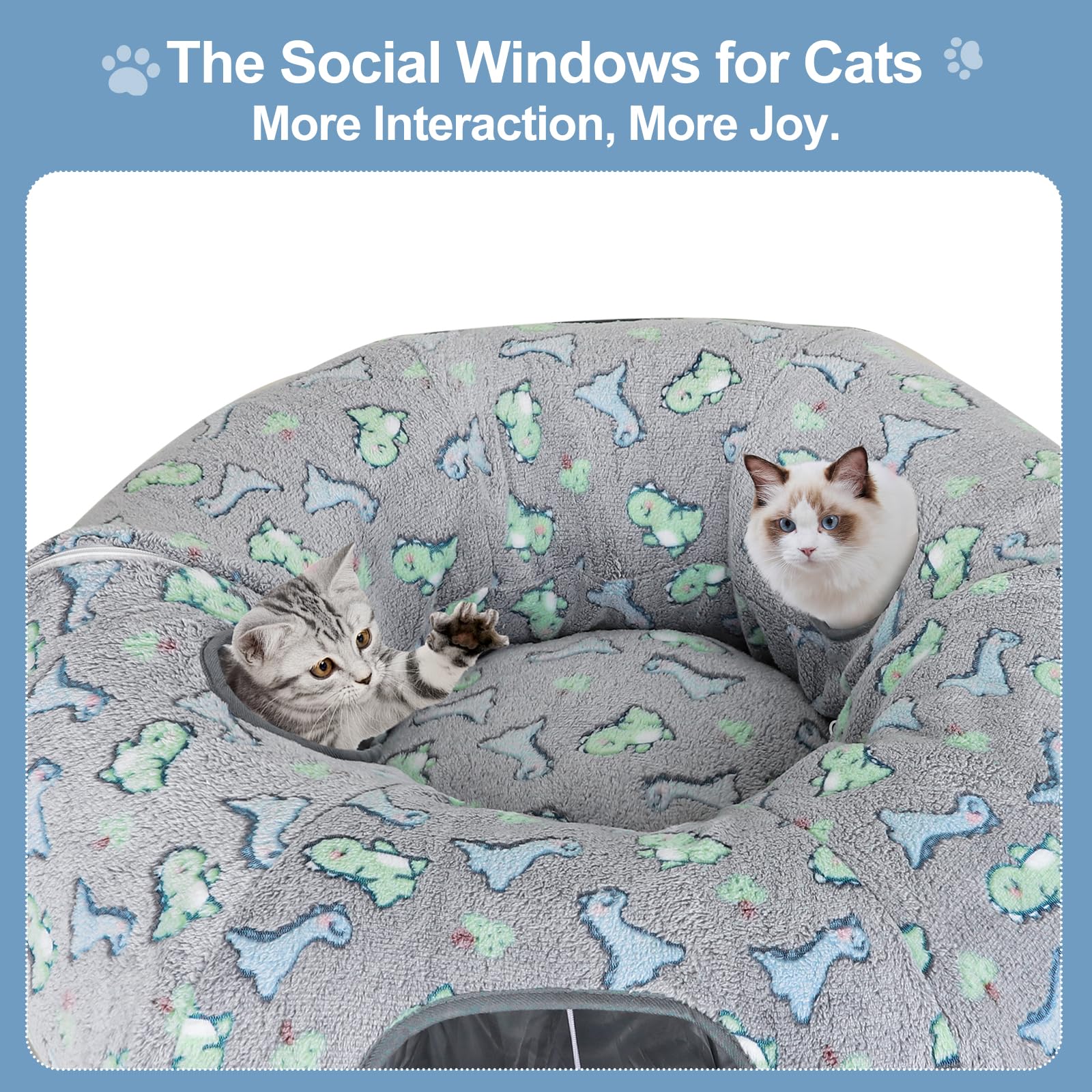 KWUY cat tunnel bed 3D dinosaur pattern adds playful texture