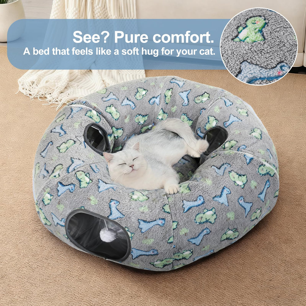 KWUY cat tunnel bed donut nap shape for cozy lounging