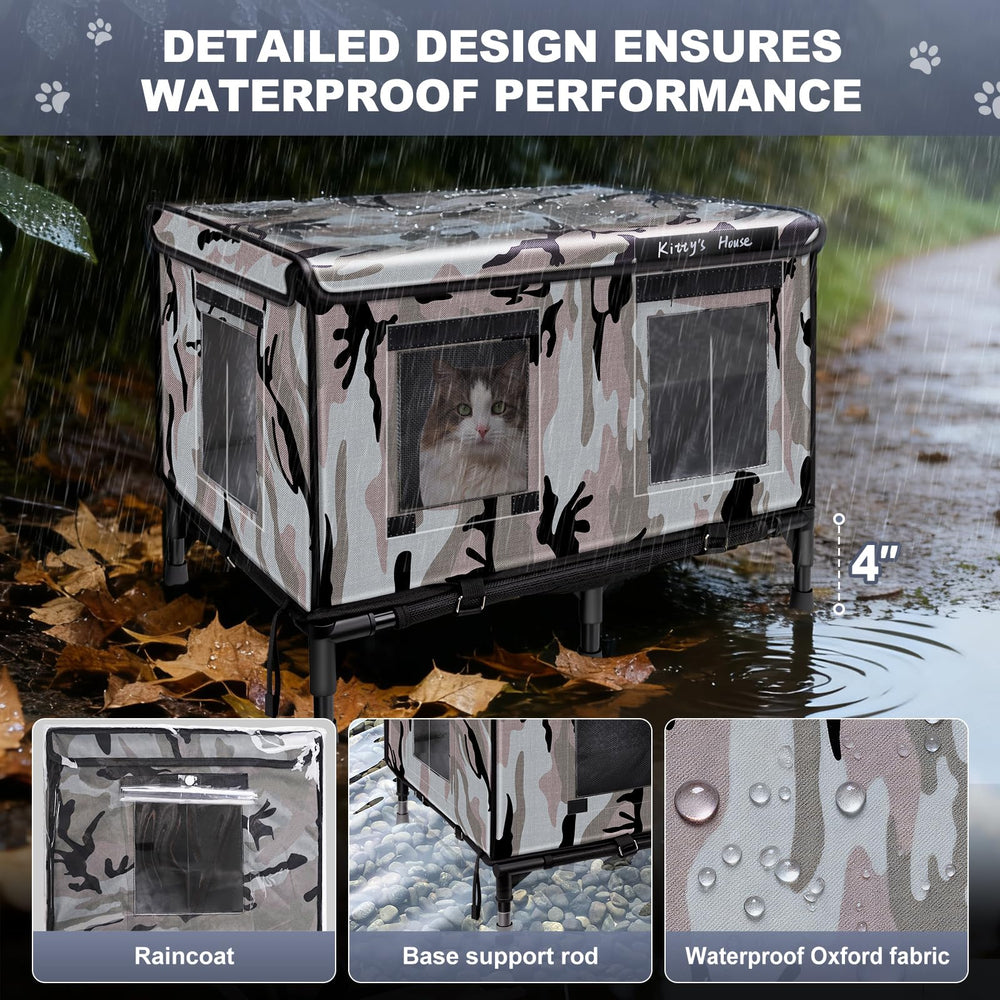 KWUY Outdoor Cat House for Ferals elevated-base keeps the interior dry by elevating from ground moisture.