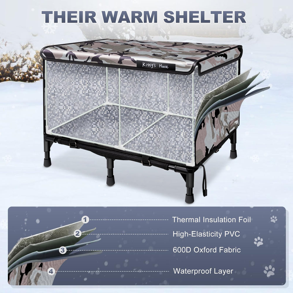 KWUY Outdoor Cat House for Ferals four-layer-insulation creates a warm, energy-efficient microclimate.