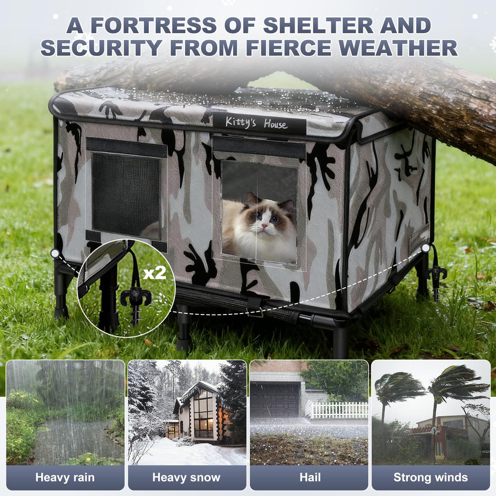 KWUY Outdoor Cat House for Ferals sturdy-frame demonstrates durable protection against elements.