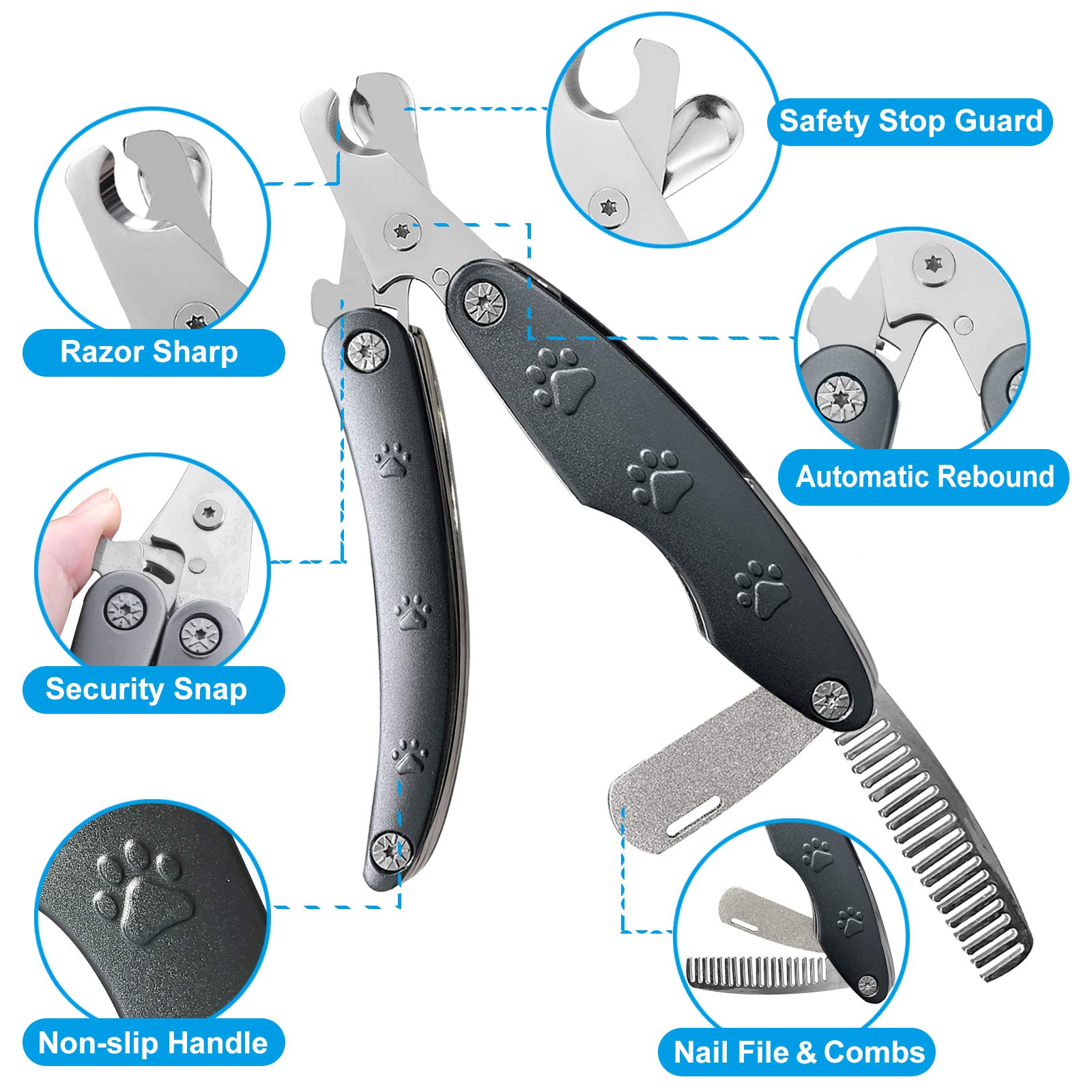 KXCDTECH crescent-shaped stainless handle provides secure grip for dogs of all sizes.