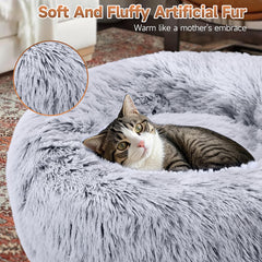 KXK round pet bed 20inch grey white demonstrates ideal sizing for small to medium pets