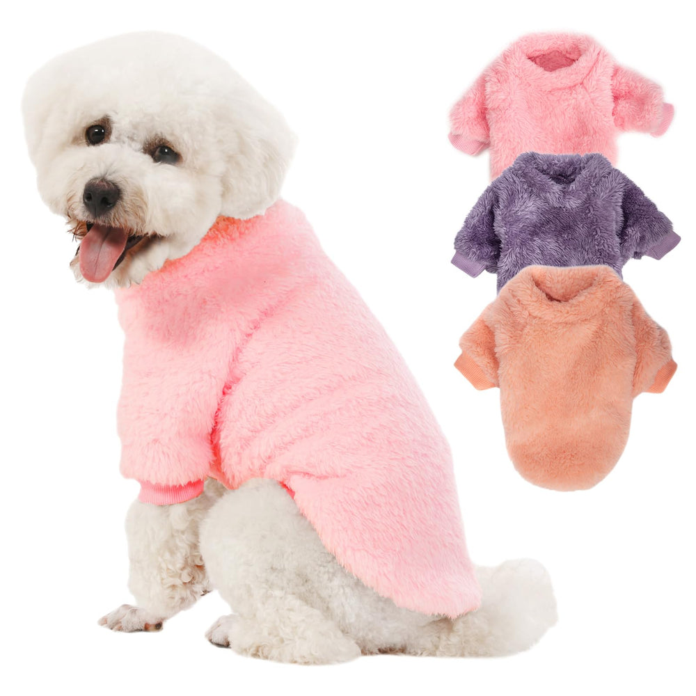 Kyaringtso three-pack pink dog sweater demonstrates warm, cozy knit for small dogs.