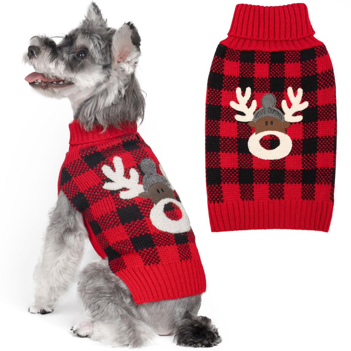 KYEESE dog Christmas sweater front view for warm winter walks.