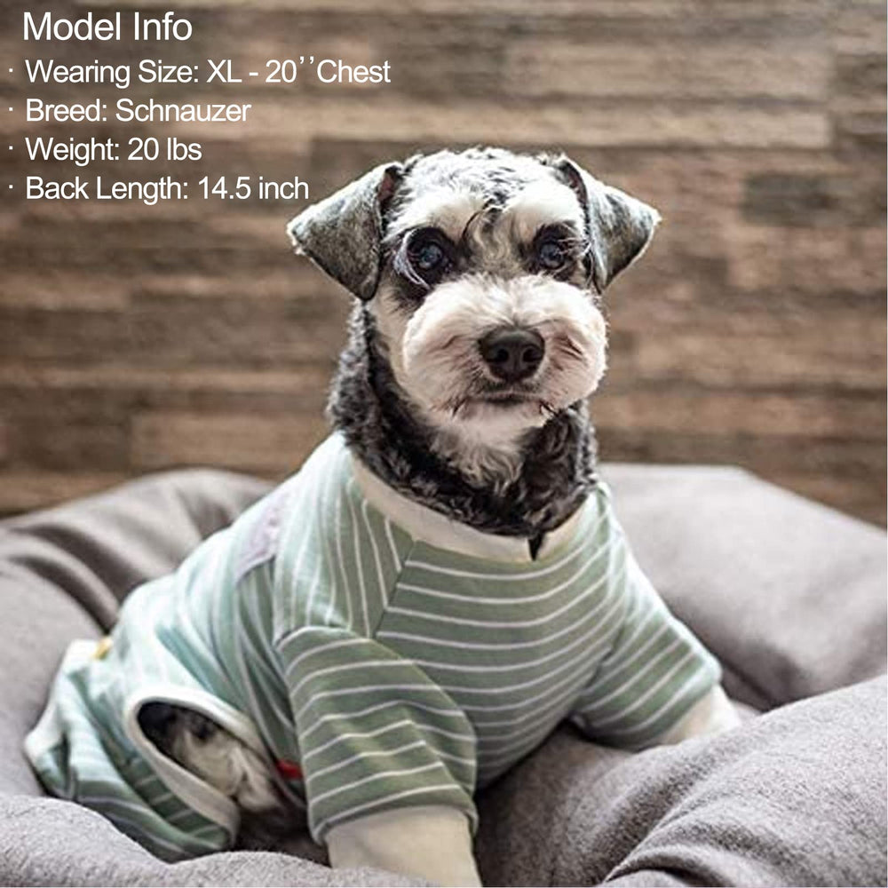 KYEESE dog pajamas in green striped style for relaxed home wear.