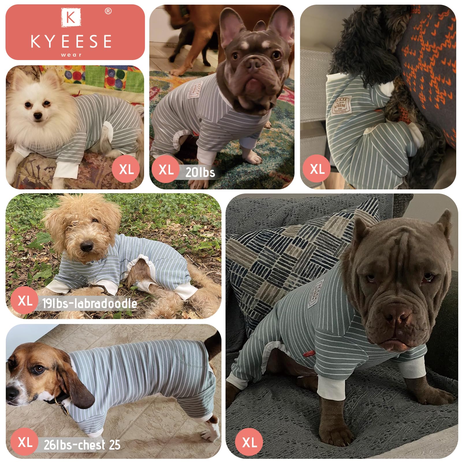 KYEESE dog pajamas with reinforced seams for durability through wash cycles.
