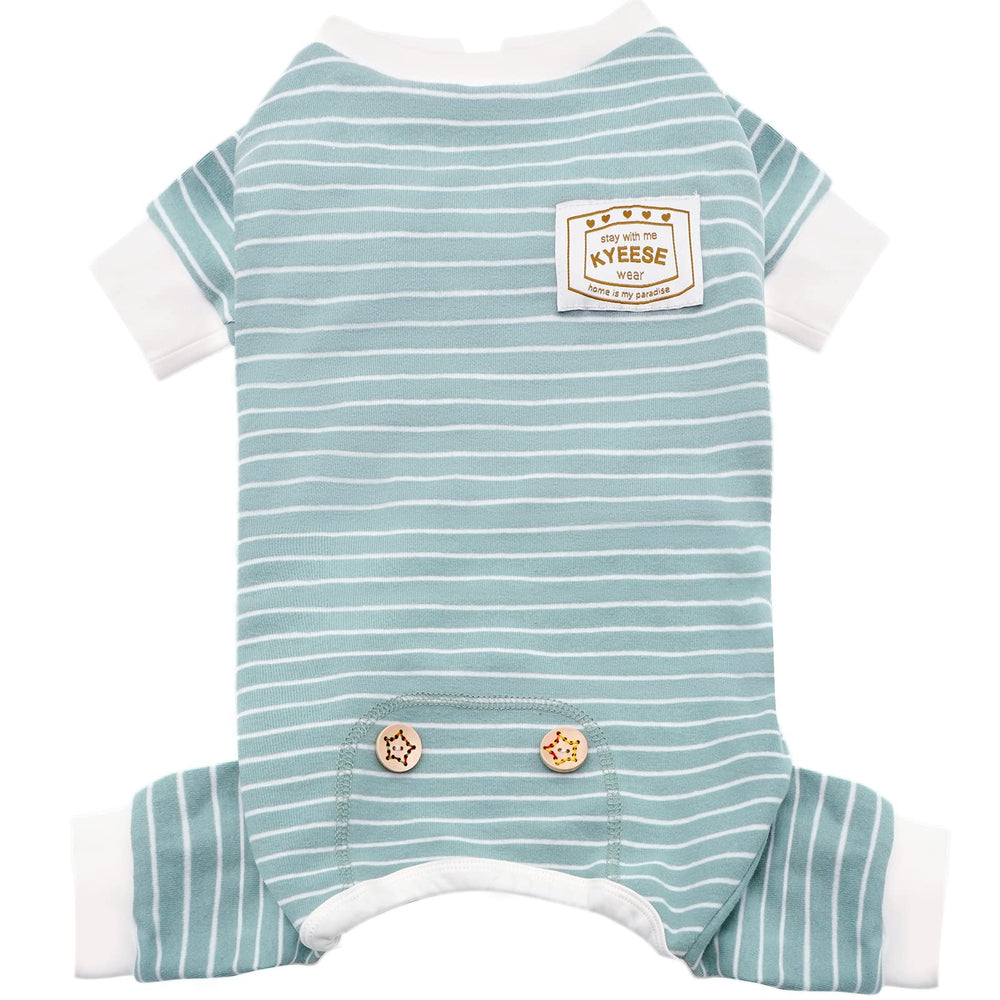 KYEESE dog pajamas in soft striped fabric for cozy indoor lounging.