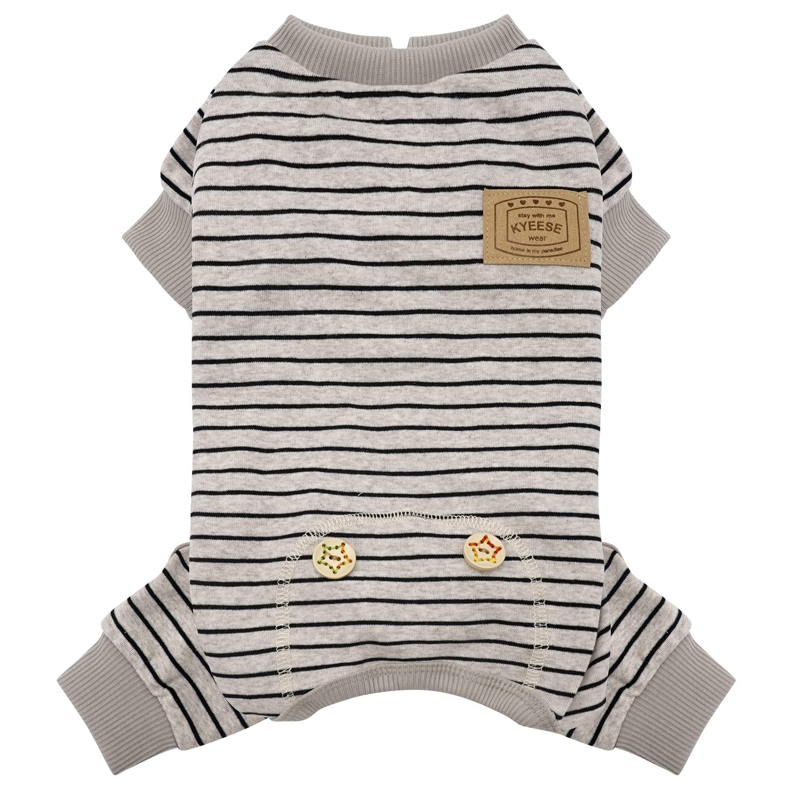 KYEESE dog pajamas front view shows soft striped ivory-brown fabric for cozy lounging.