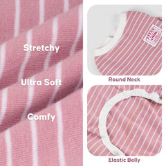 KYEESE striped pajama close-up highlights stretchable neckline for effortless dressing.