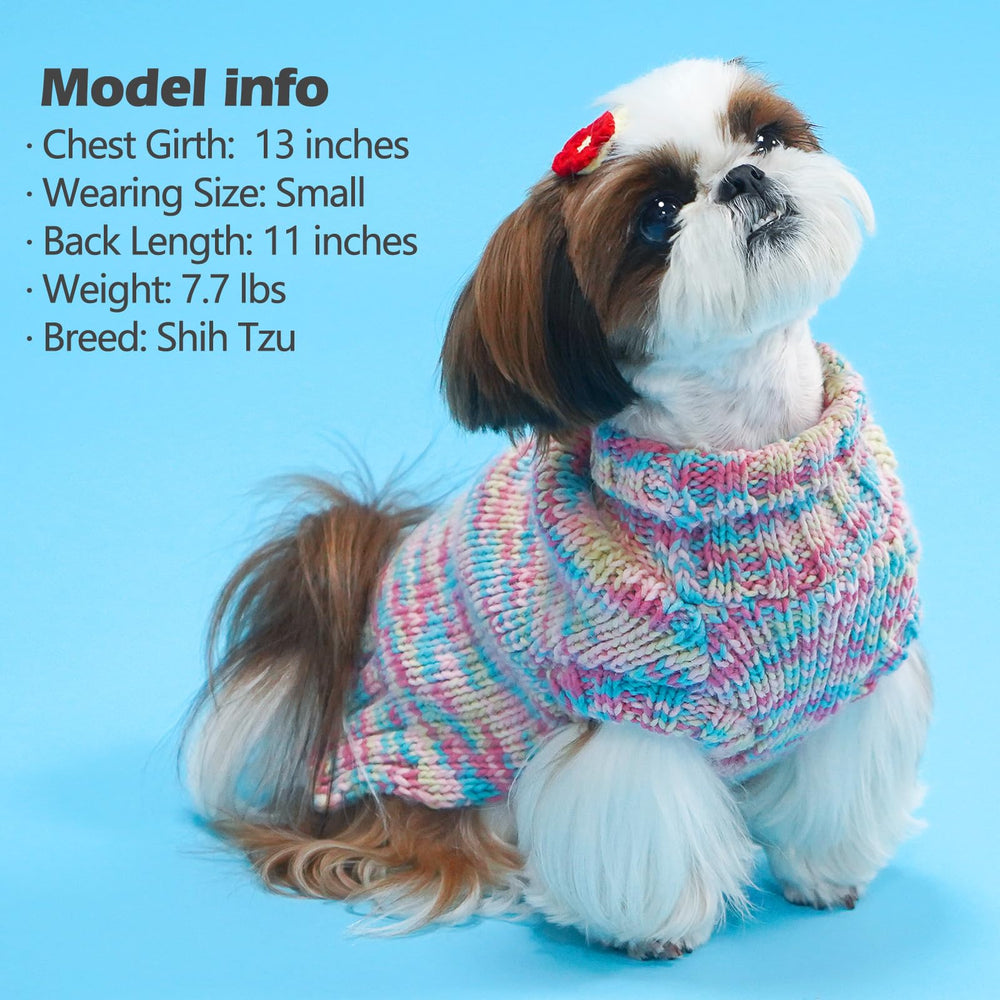 KYEESE neon-pink knitwear worn by a medium dog in a snowy setting.