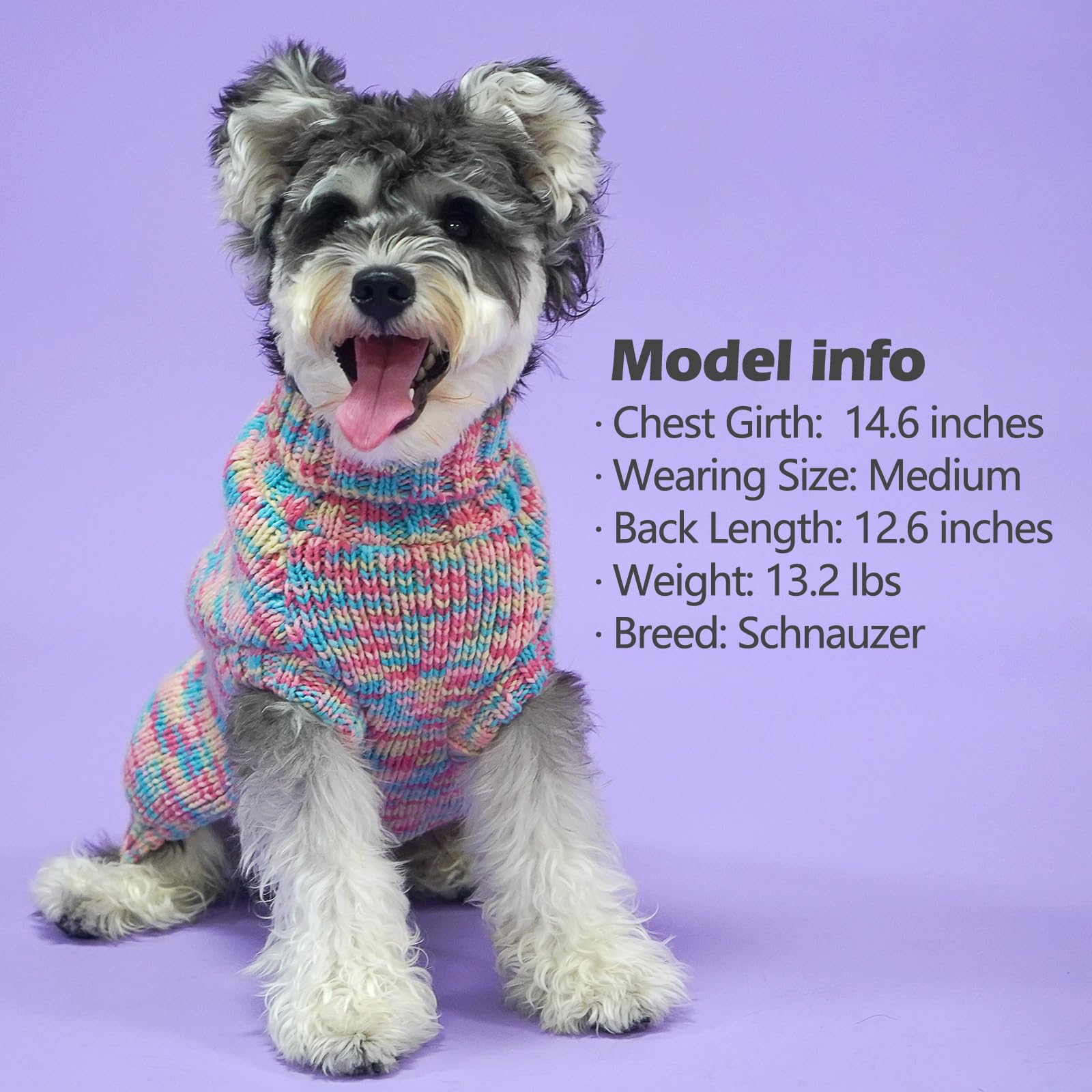 KYEESE dog sweater product shot showing size options and easy care.