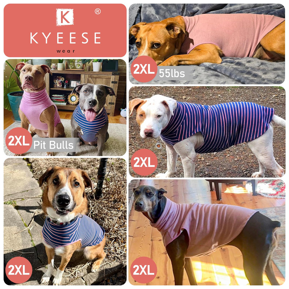 KYEESE dog sweater two-pack packaging with solid and stripe styles.